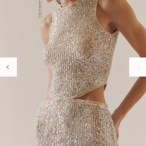 Saemdi Fitted Sequin Cut-Out Maxi Dress • Size S • Silver - Picture 12 of 13